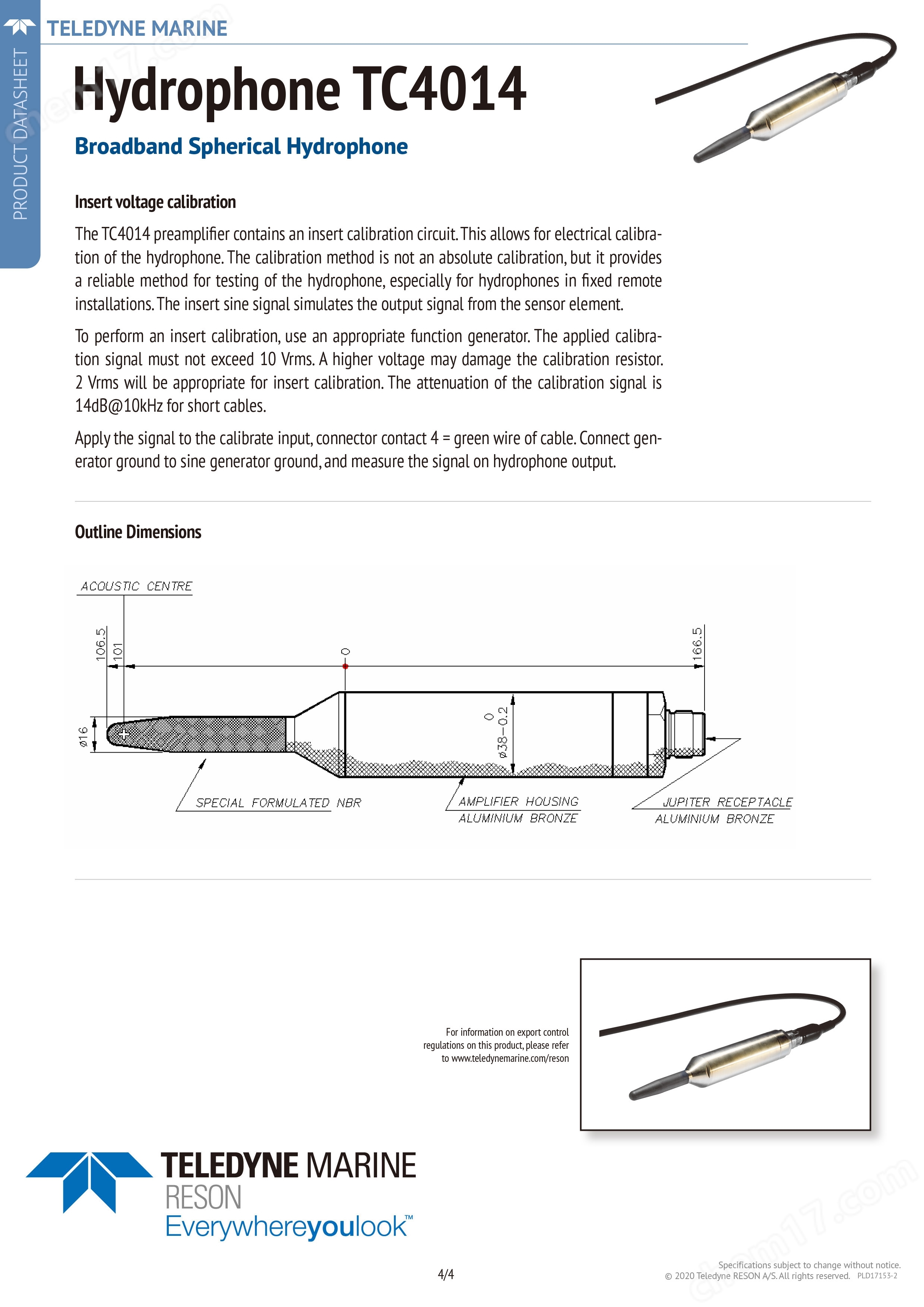 丹麥Teledyne Reson TC4014高靈敏度水聽器