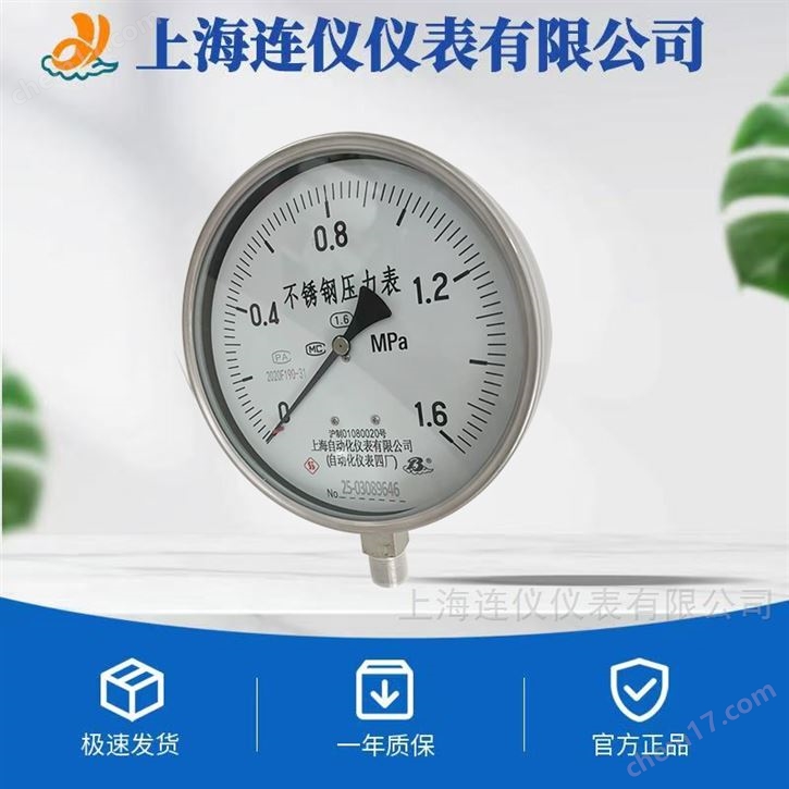 不銹鋼耐震真空Y-100Z T軸向帶邊壓力表
